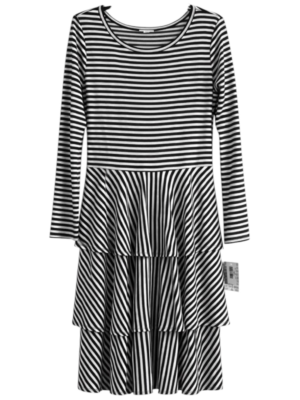 LuLaRoe Georgia Dress Large Black White Stripe Tiered Swing Dress NWT